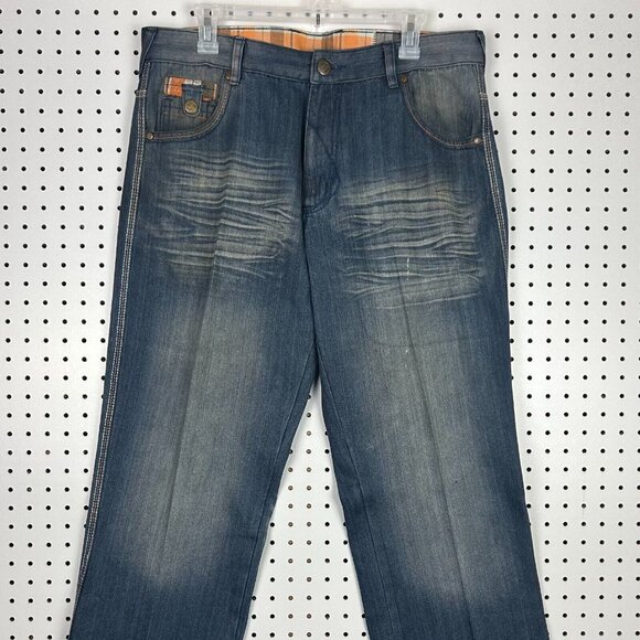 Competition Y2K Grunge Denim Jeans 36x32 Worn Streetwear Skate Baggy Plaid - Picture 4 of 7